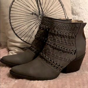 Grey cowboy boot style ankle booties